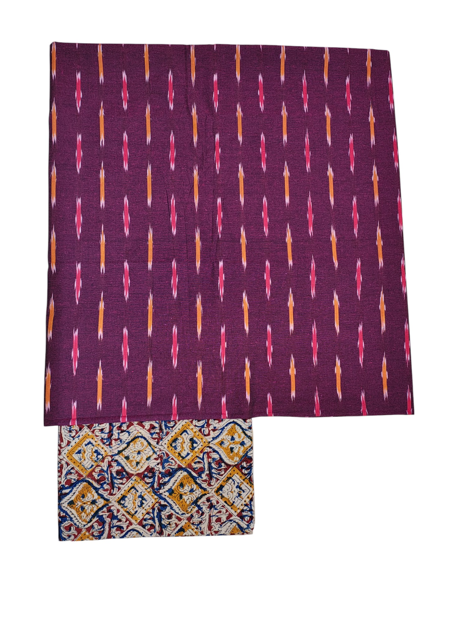 Wine Kalamkari Unstitched Salwar Suit Set with Dupatta