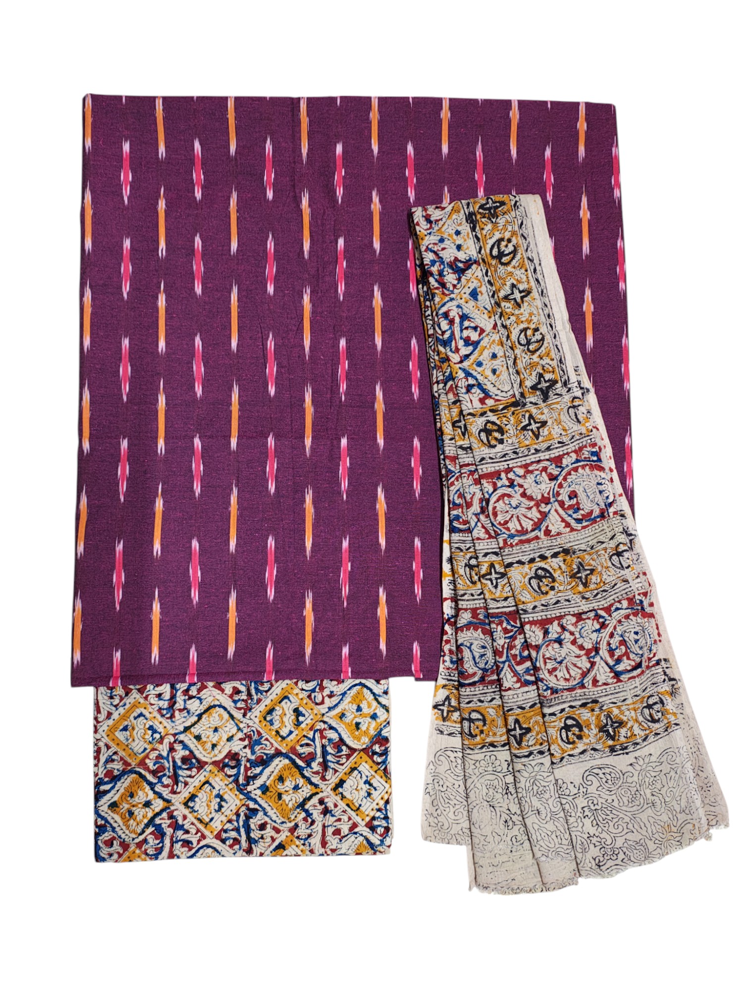 Wine Kalamkari Unstitched Salwar Suit Set with Dupatta