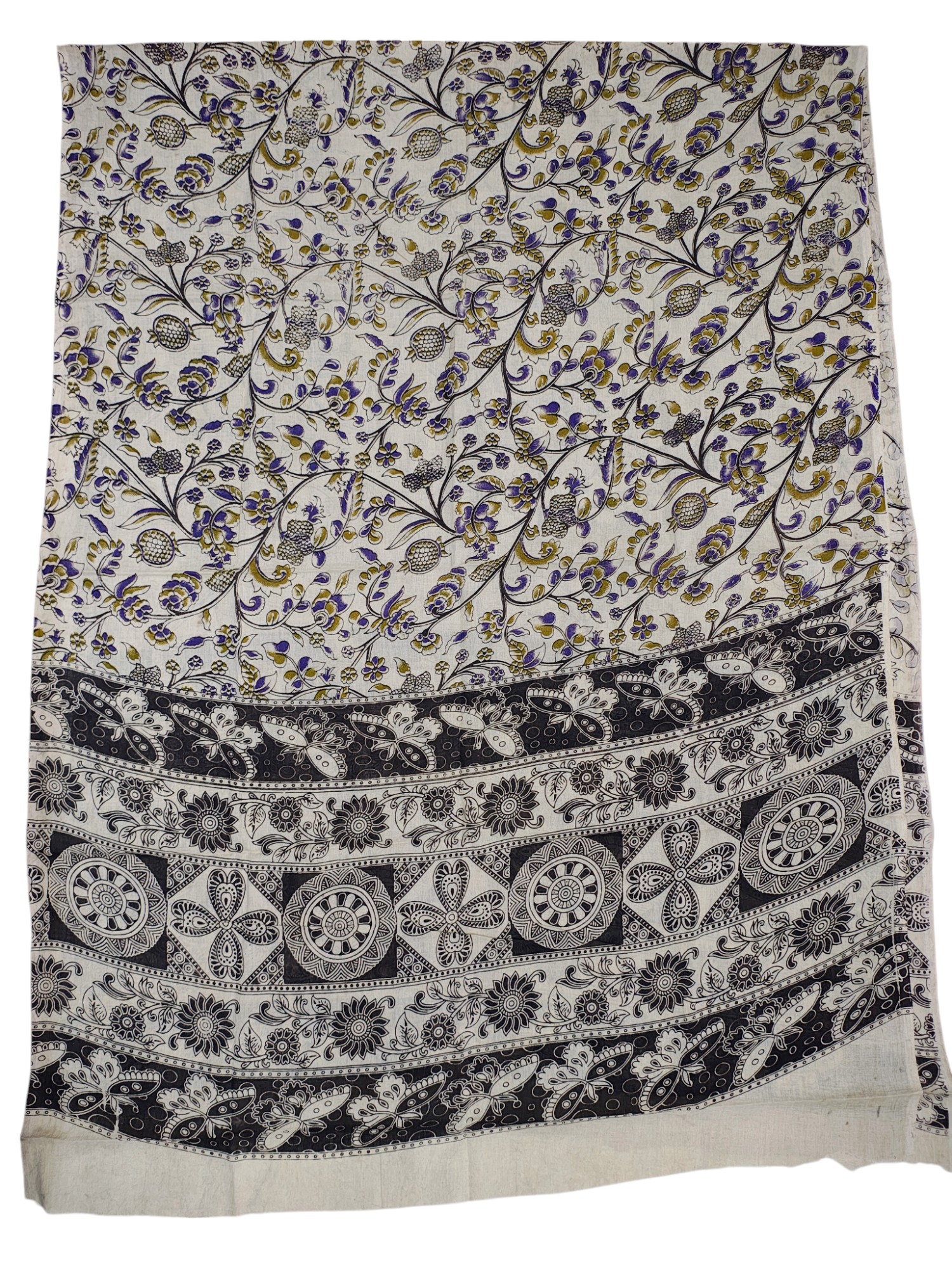 Black Kalamkari Unstitched Salwar Suit Set with Dupatta
