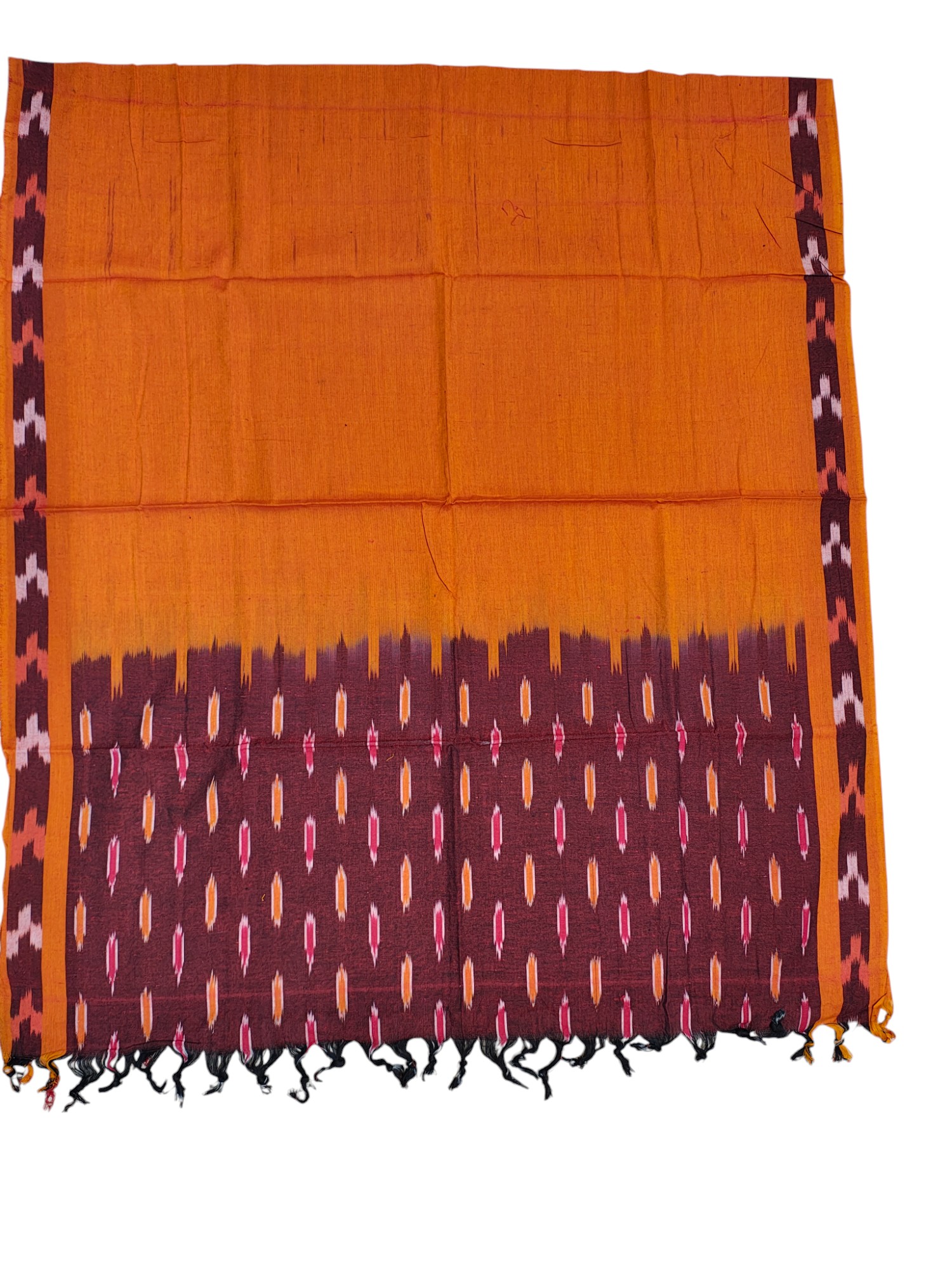 Pink & Orange Unstitched Pochampally Ikkat Salwar Suit Dress Material with Dupatta for Women