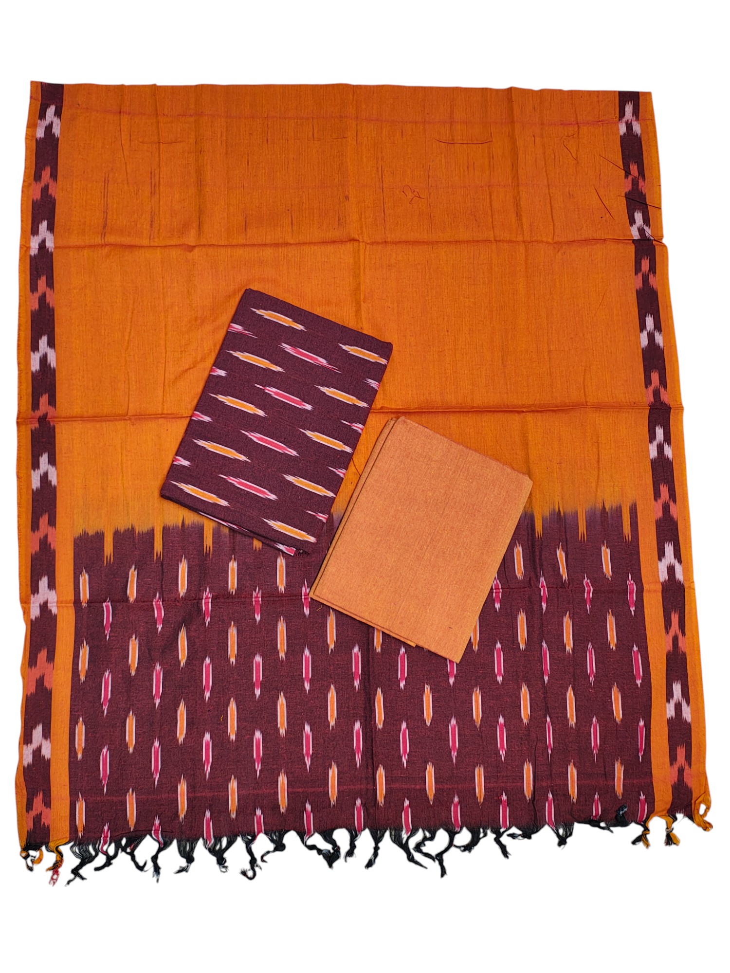 Pink & Orange Unstitched Pochampally Ikkat Salwar Suit Dress Material with Dupatta for Women