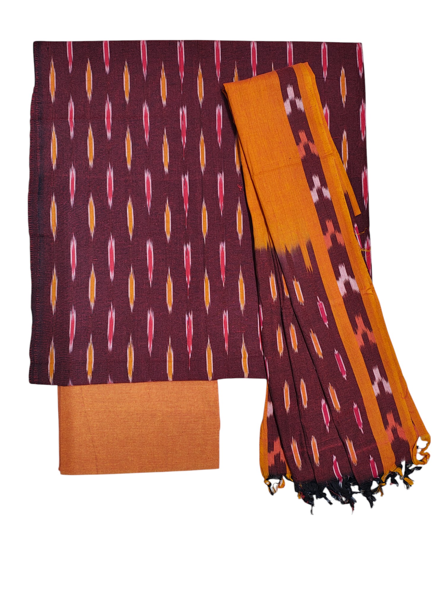 Pink & Orange Unstitched Pochampally Ikkat Salwar Suit Dress Material with Dupatta for Women