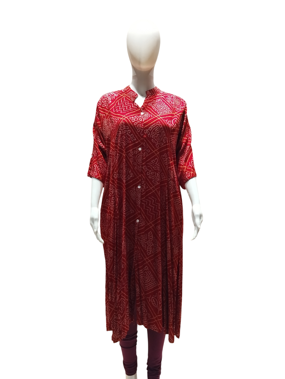 Bandhani Printed long Kurti  D.collar