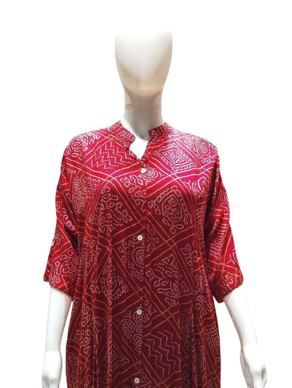 Bandhani Printed long Kurti  D.collar