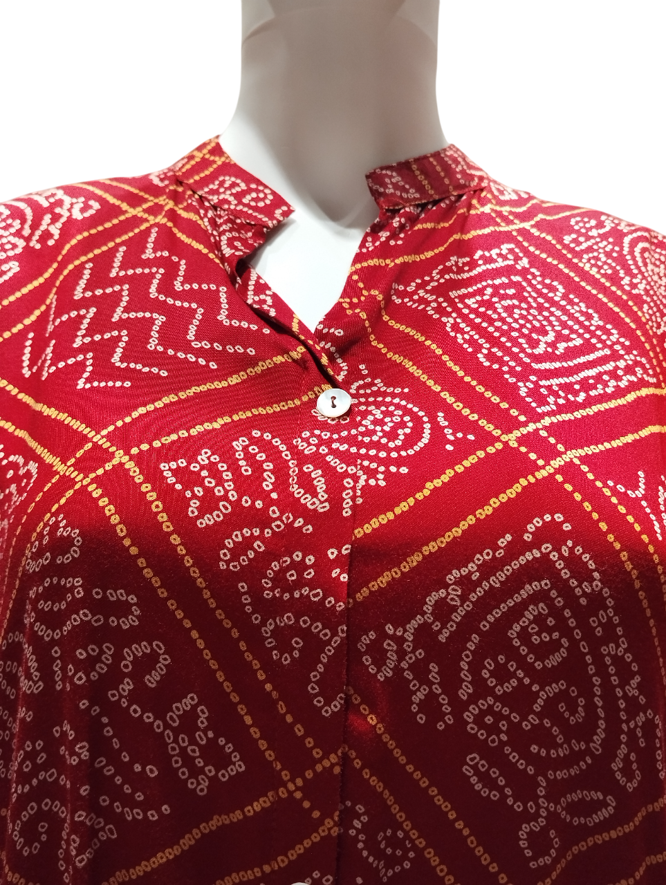 Bandhani Printed long Kurti  D.collar