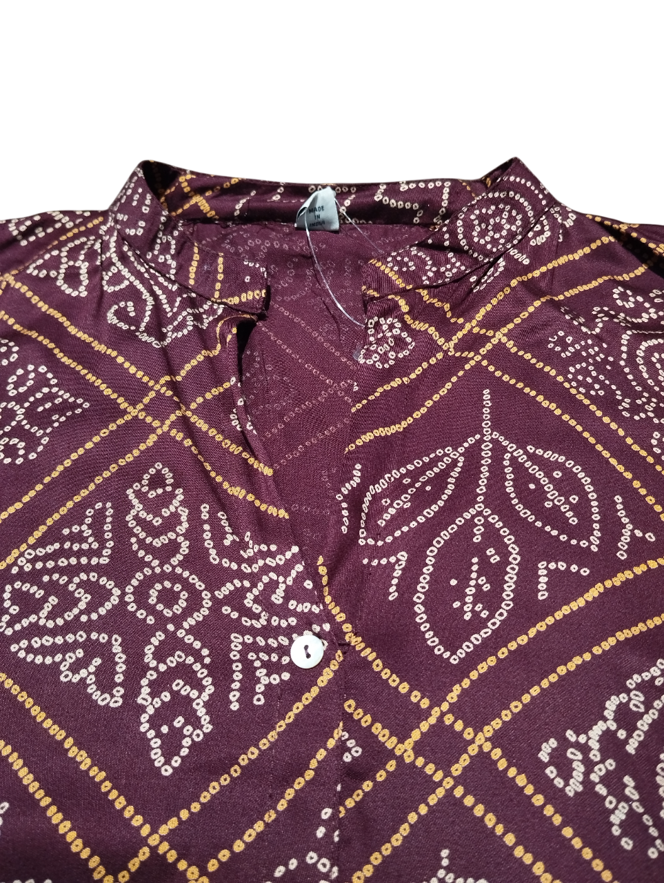 Bandhani Printed long Kurti  D.collar