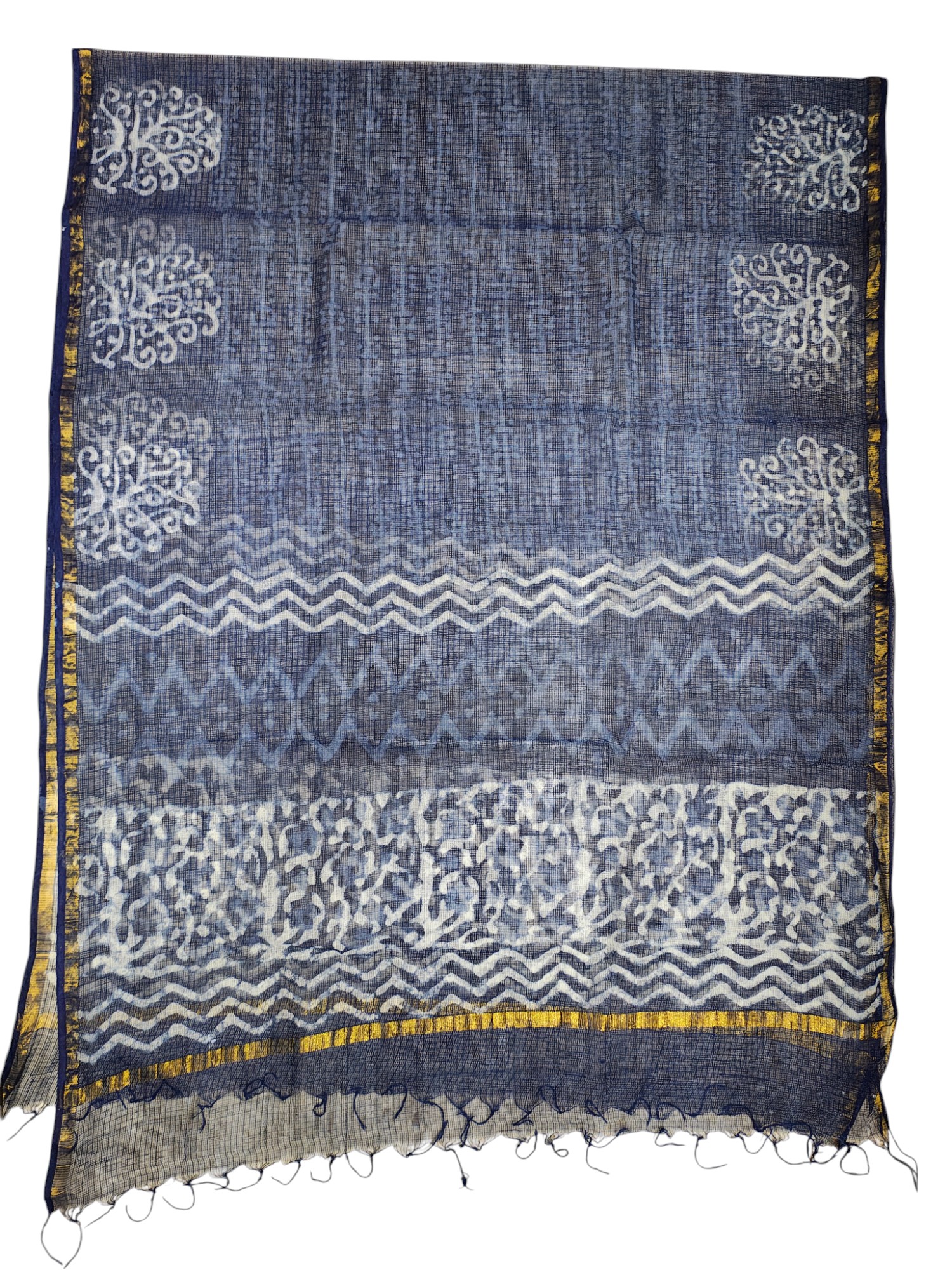 Indigo Dabu Print Kota Doria Unstitched Suit Set Indigo Dabu Print Kota Doria Unstitched Suit Set