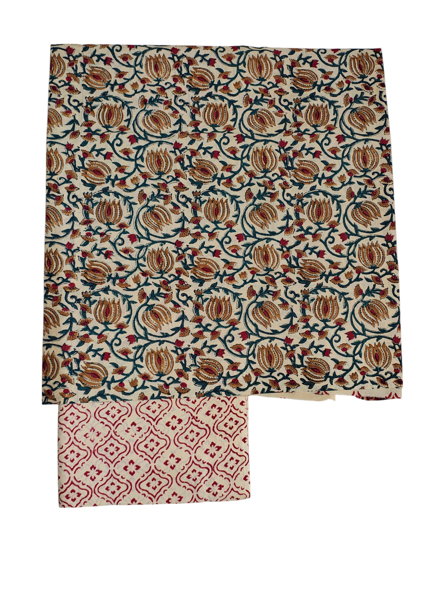 Maroon & Green Bagru Print Linen Unstitched Suit Set