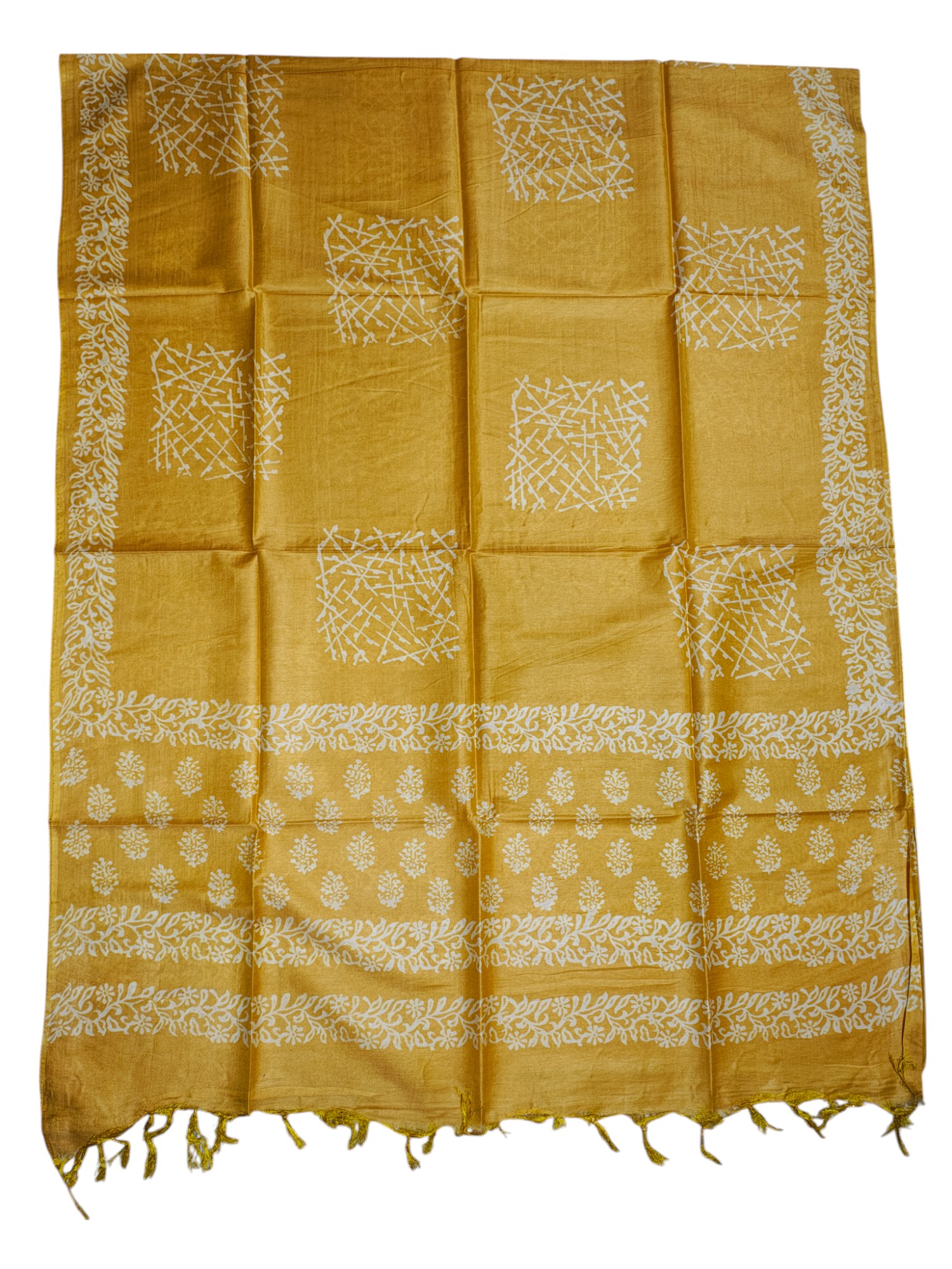 Yellow Unstitched Batik Print Silk Salwar Suit Dress Material with Dupatta