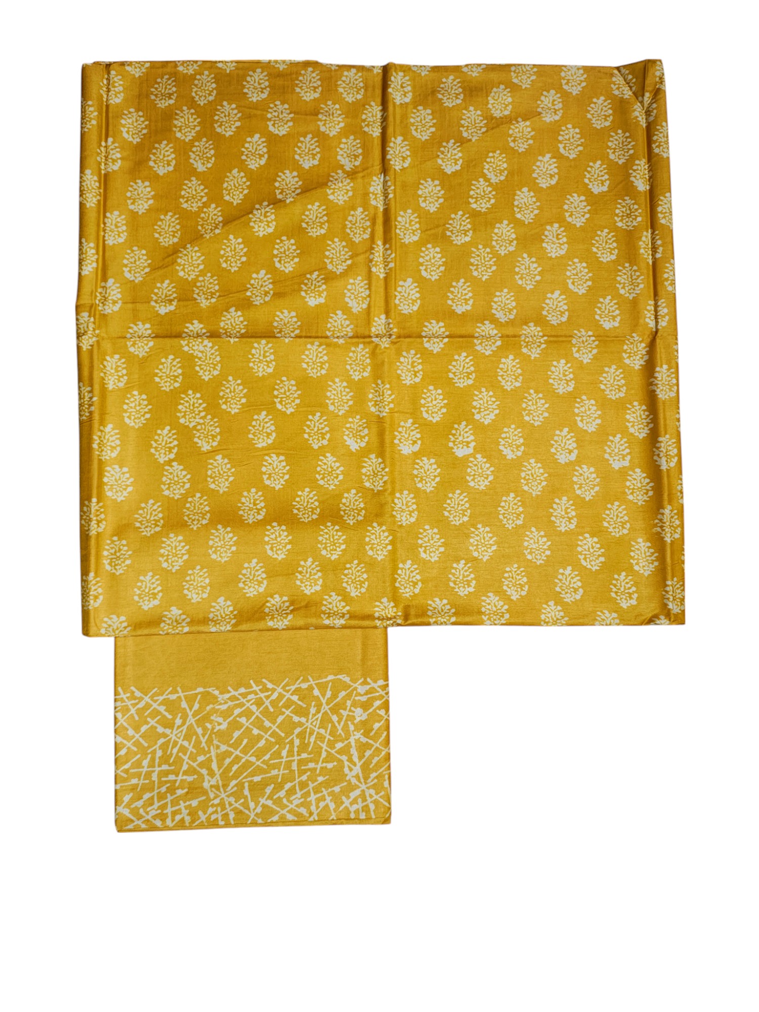 Yellow Unstitched Batik Print Silk Salwar Suit Dress Material with Dupatta