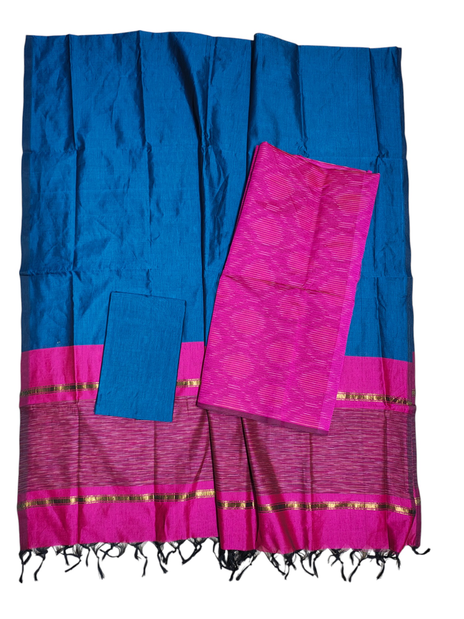 Pink Pochampally Ikkat Silk Dress Material with Dupatta