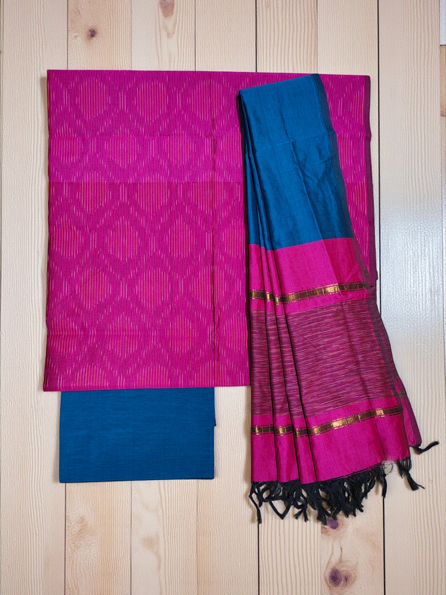 Pink Pochampally Ikkat Silk Dress Material with Dupatta