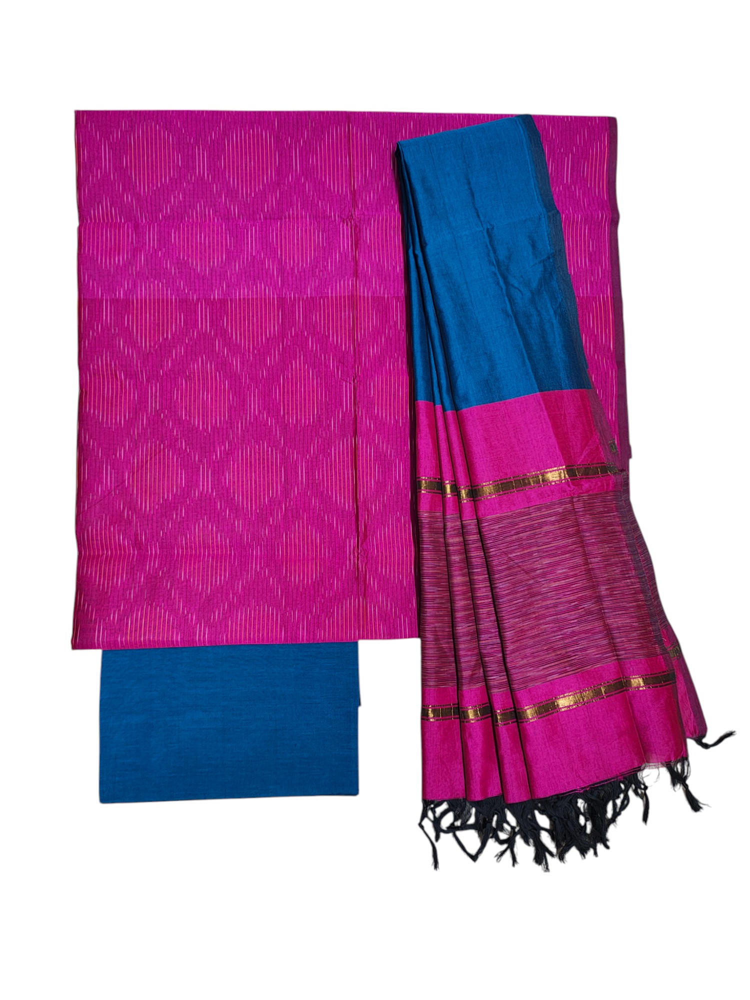 Pink Pochampally Ikkat Silk Dress Material with Dupatta