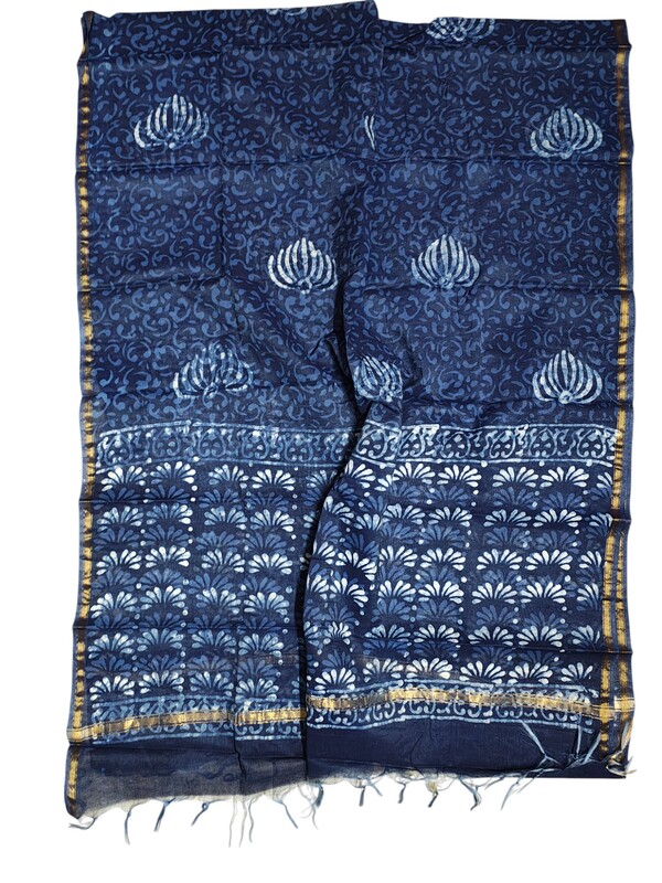 Indigo Chanderi Silk Unstitched Suit Set Indigo Chanderi Silk Unstitched Suit Set