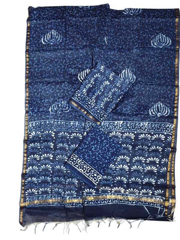 Indigo Chanderi Silk Unstitched Suit Set Indigo Chanderi Silk Unstitched Suit Set