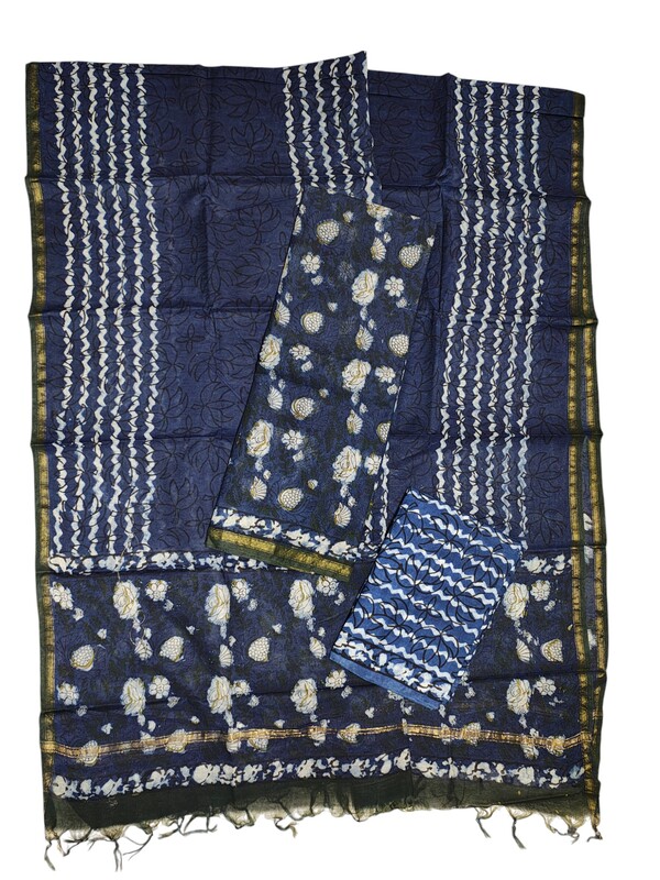 Blue Chanderi Silk Unstitched Suit Set Blue Chanderi Silk Unstitched Suit Set
