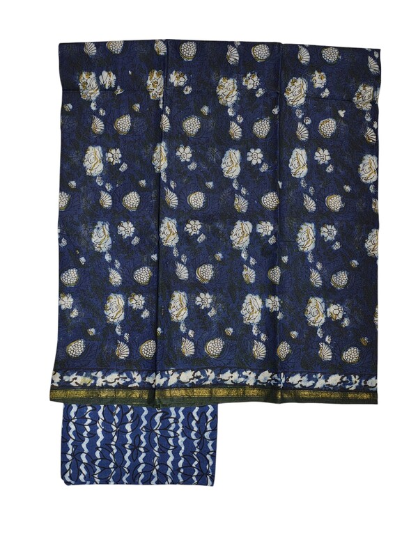 Blue Chanderi Silk Unstitched Suit Set Blue Chanderi Silk Unstitched Suit Set