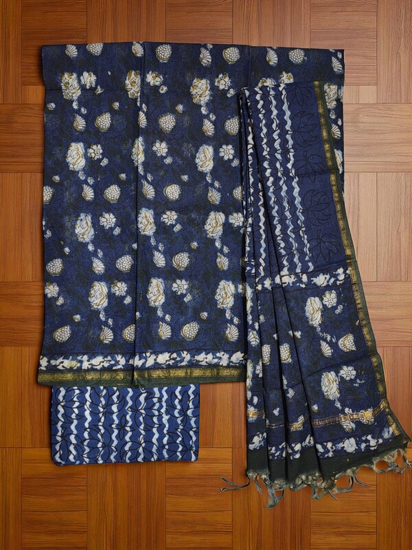 Blue Chanderi Silk Unstitched Suit Set Blue Chanderi Silk Unstitched Suit Set