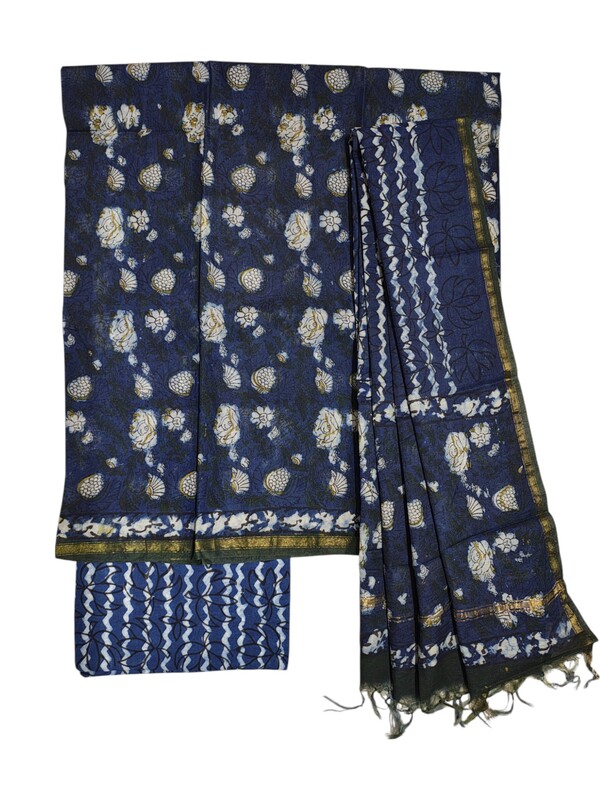 Blue Chanderi Silk Unstitched Suit Set Blue Chanderi Silk Unstitched Suit Set