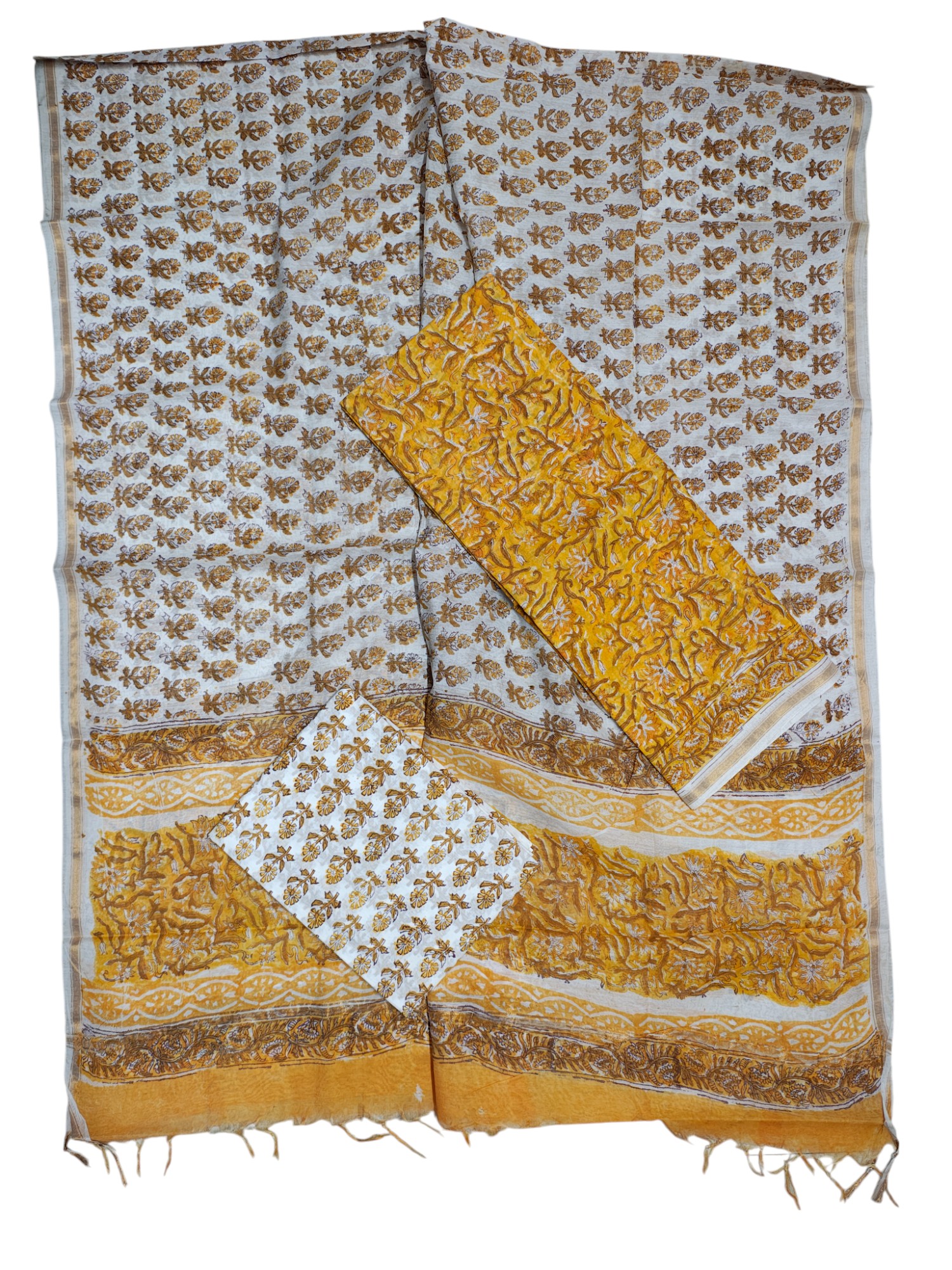 Mustard Chanderi Silk Unstitched Suit Set Mustard Chanderi Silk Unstitched Suit Set