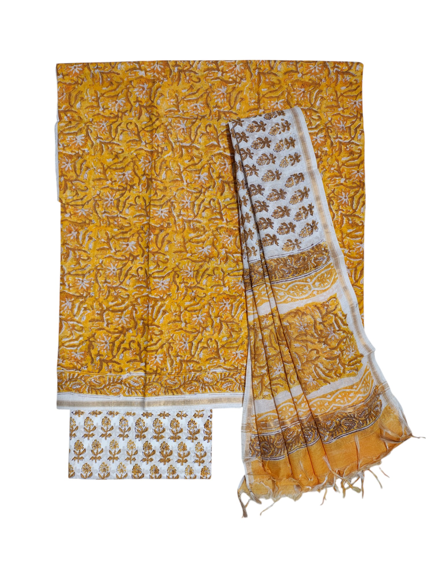 Mustard Chanderi Silk Unstitched Suit Set Mustard Chanderi Silk Unstitched Suit Set