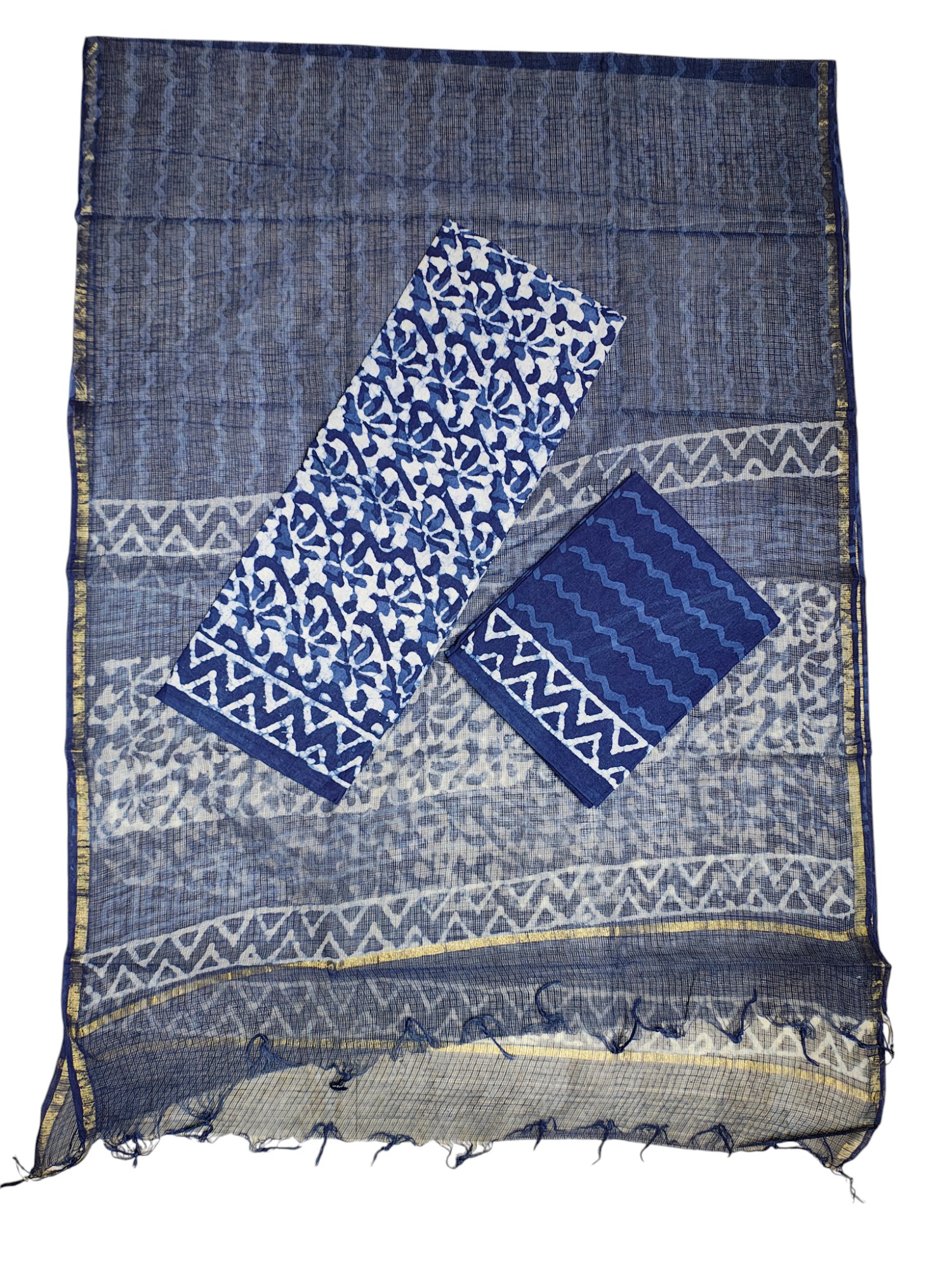 Indigo Dabu Hand Block Print Kota Doria Dress Materials Indigo Dabu Hand Block Print Kota Doria Dress Materials