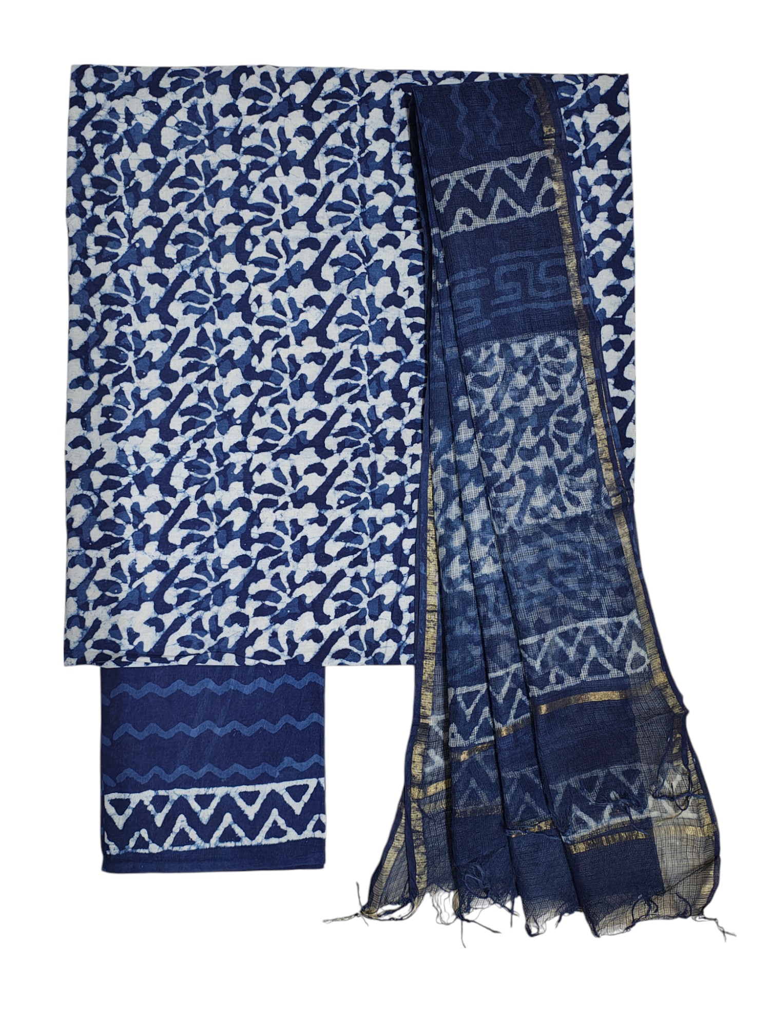 Indigo Dabu Hand Block Print Kota Doria Dress Materials Indigo Dabu Hand Block Print Kota Doria Dress Materials