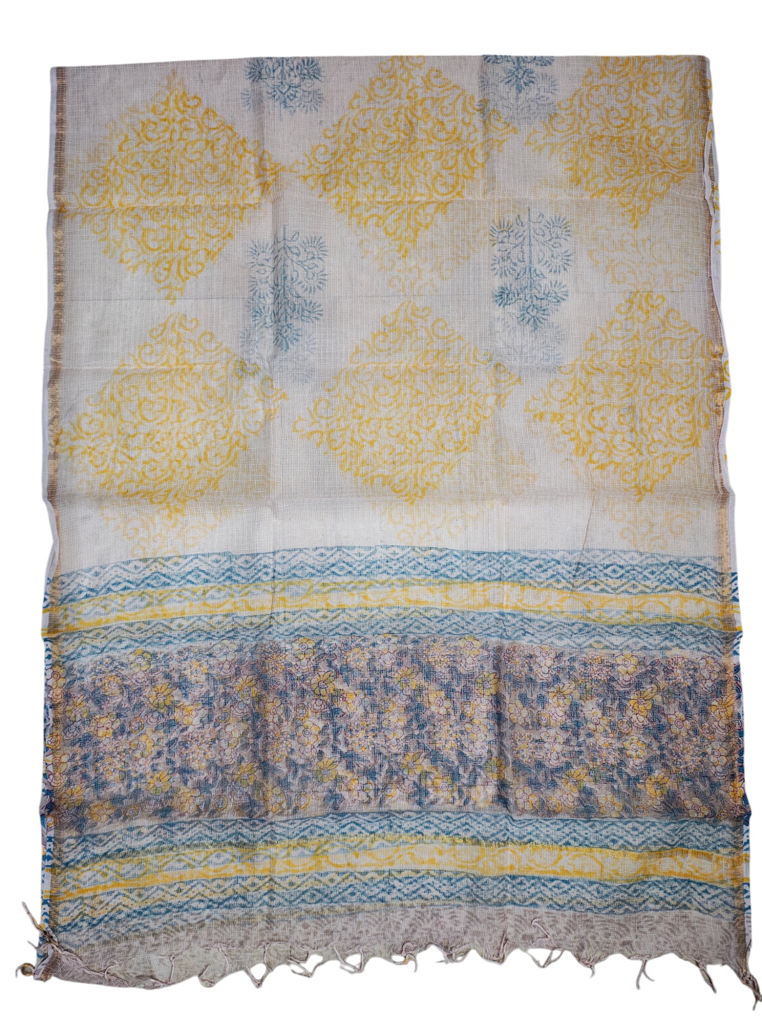 Yellow Hand Block Print Kota Doria Dress Materials Yellow Hand Block Print Kota Doria Dress Materials