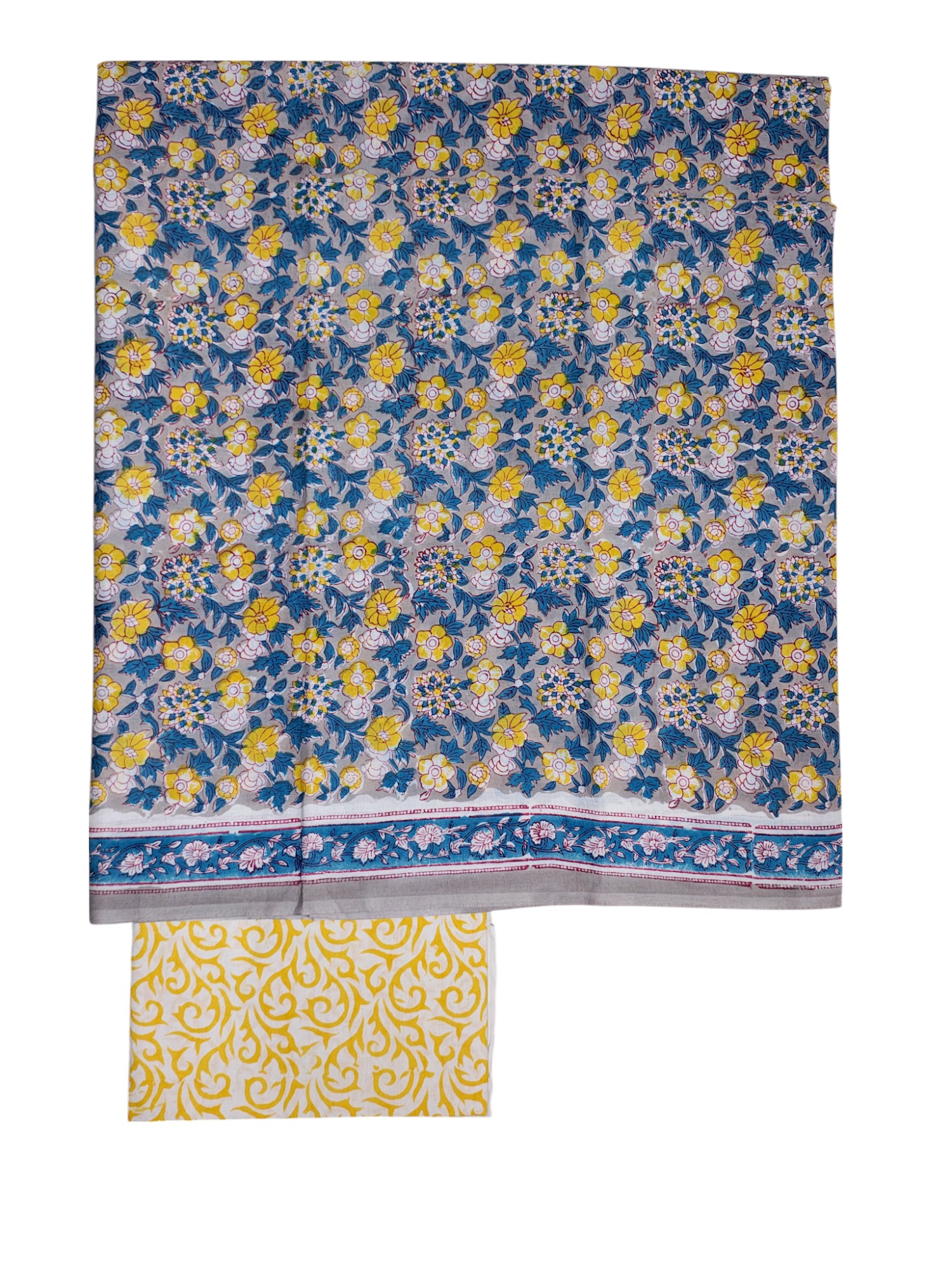 Yellow Hand Block Print Kota Doria Dress Materials Yellow Hand Block Print Kota Doria Dress Materials