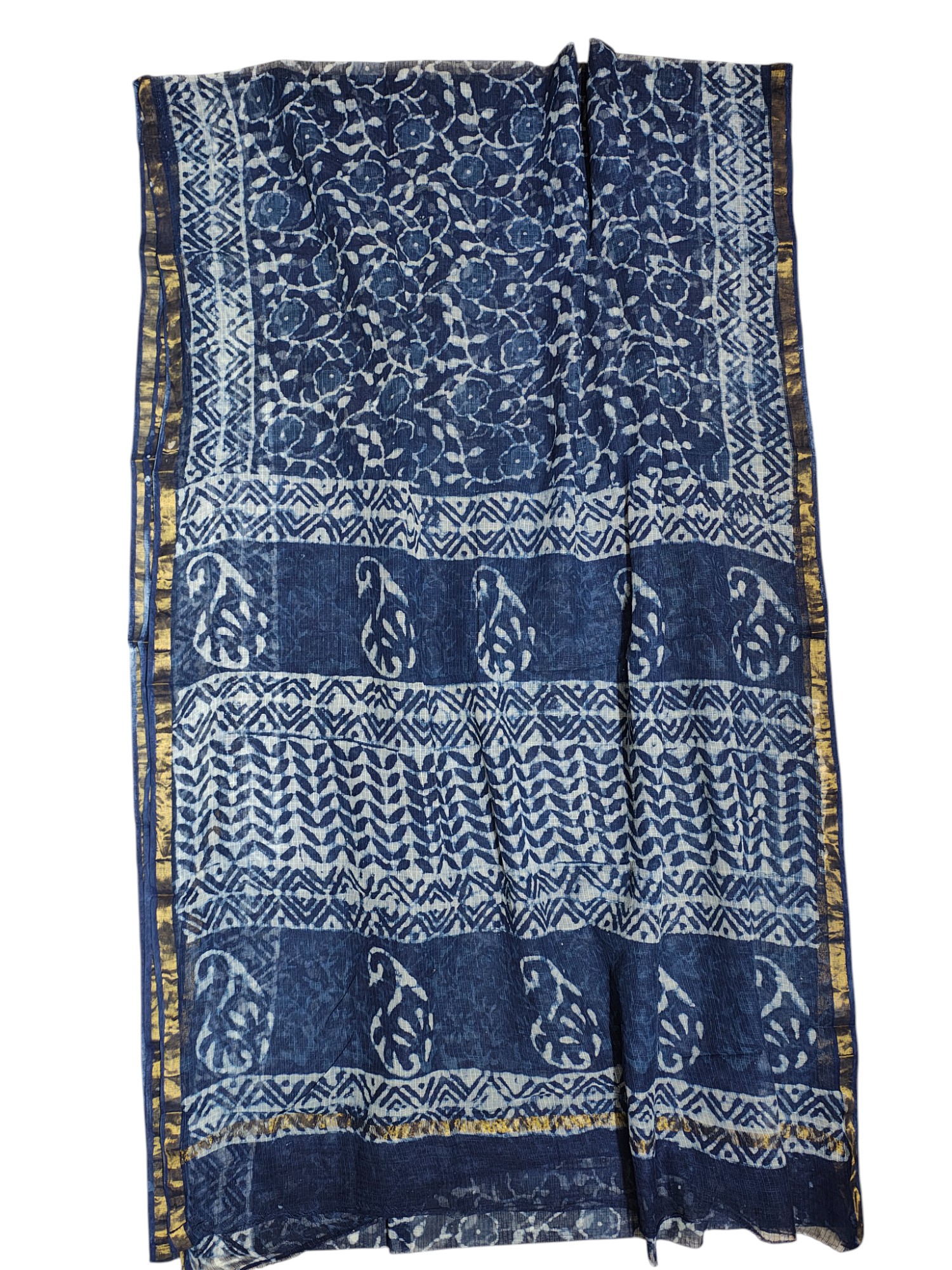 Indigo Kota Doria Hand Block Print Saree for Women Indigo Kota Doria Hand Block Print Saree for Women