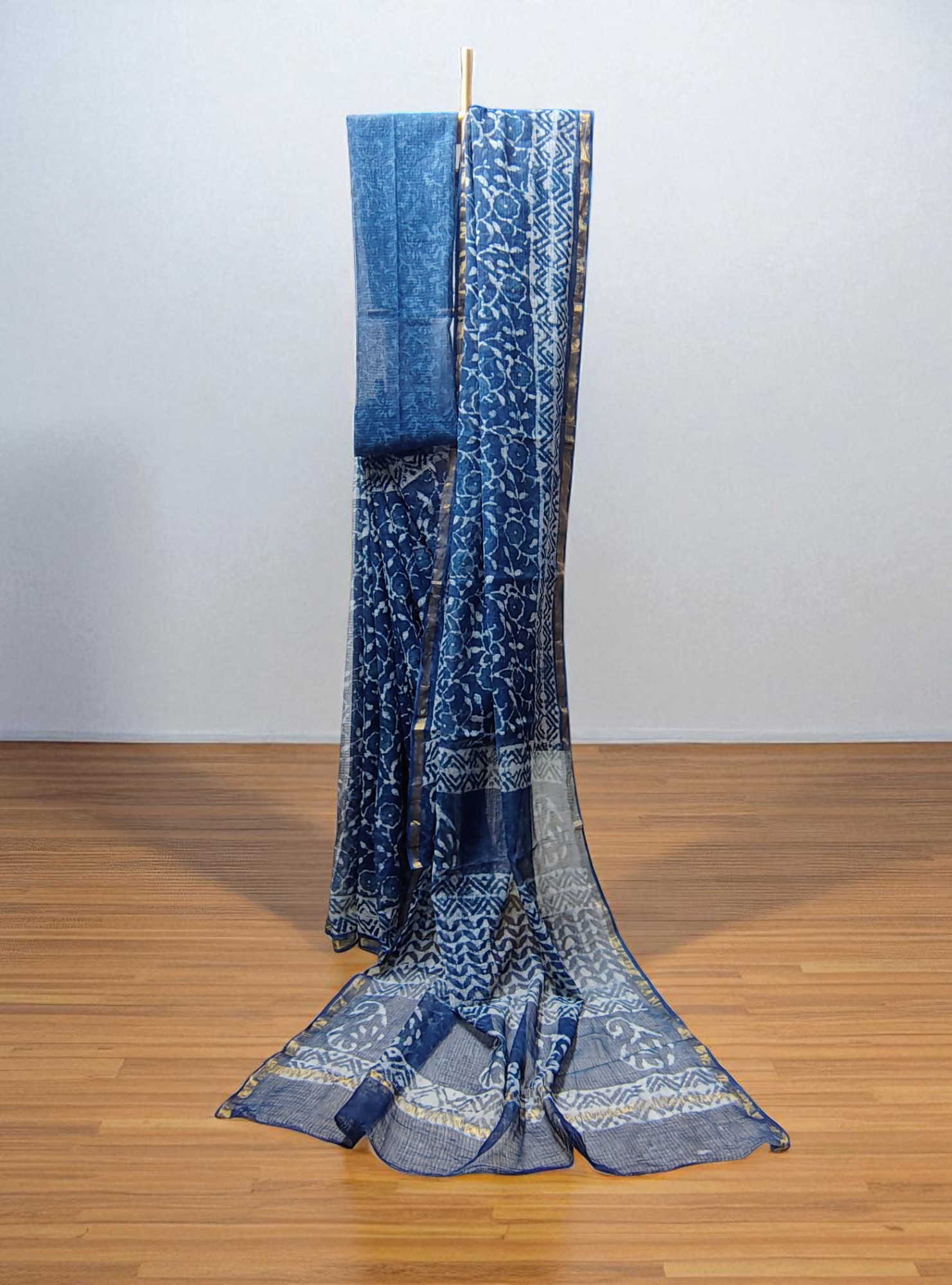 Indigo Kota Doria Hand Block Print Saree for Women Indigo Kota Doria Hand Block Print Saree for Women