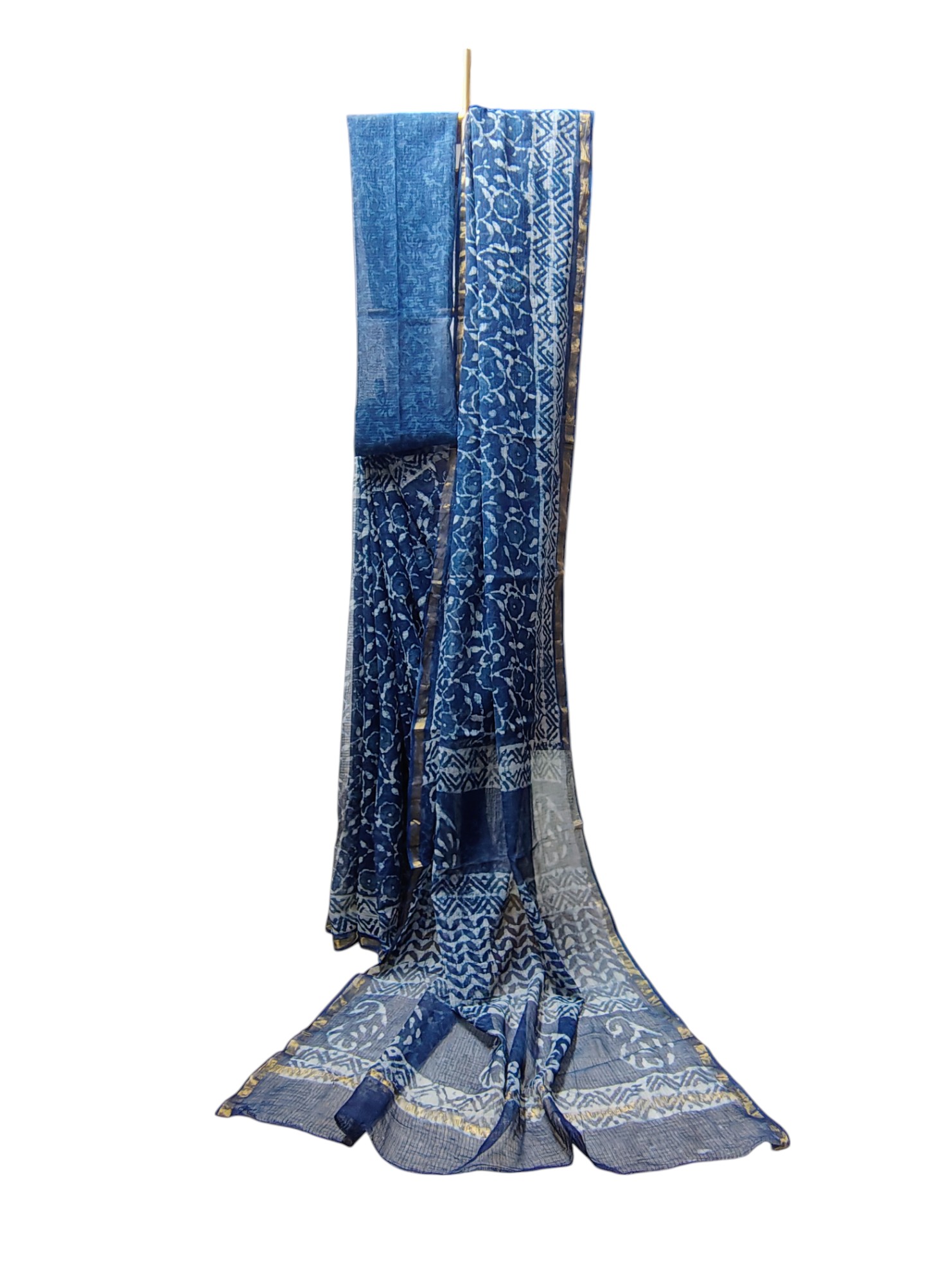 Indigo Kota Doria Hand Block Print Saree for Women Indigo Kota Doria Hand Block Print Saree for Women