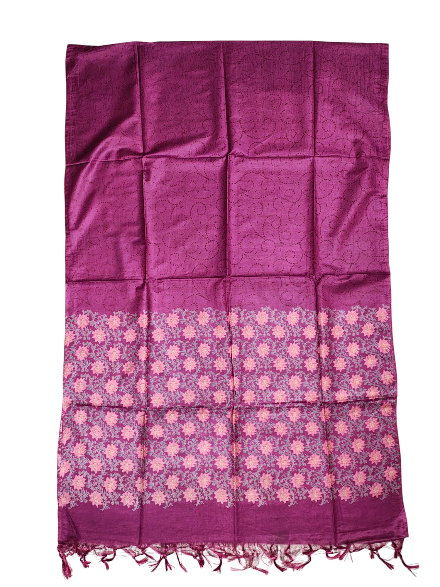 Magenta Pink Unstitched Block Print Silk Salwar Suit Dress Material with Dupatta