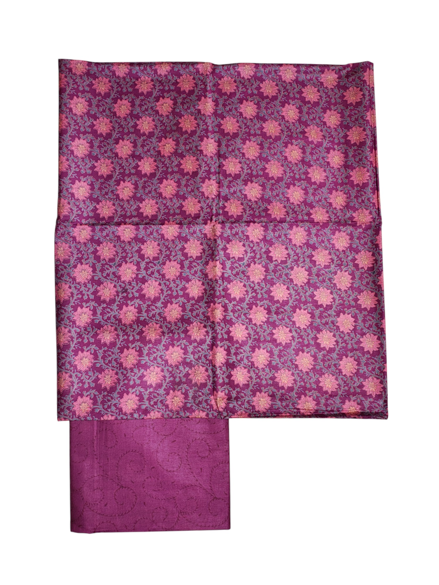 Magenta Pink Unstitched Block Print Silk Salwar Suit Dress Material with Dupatta