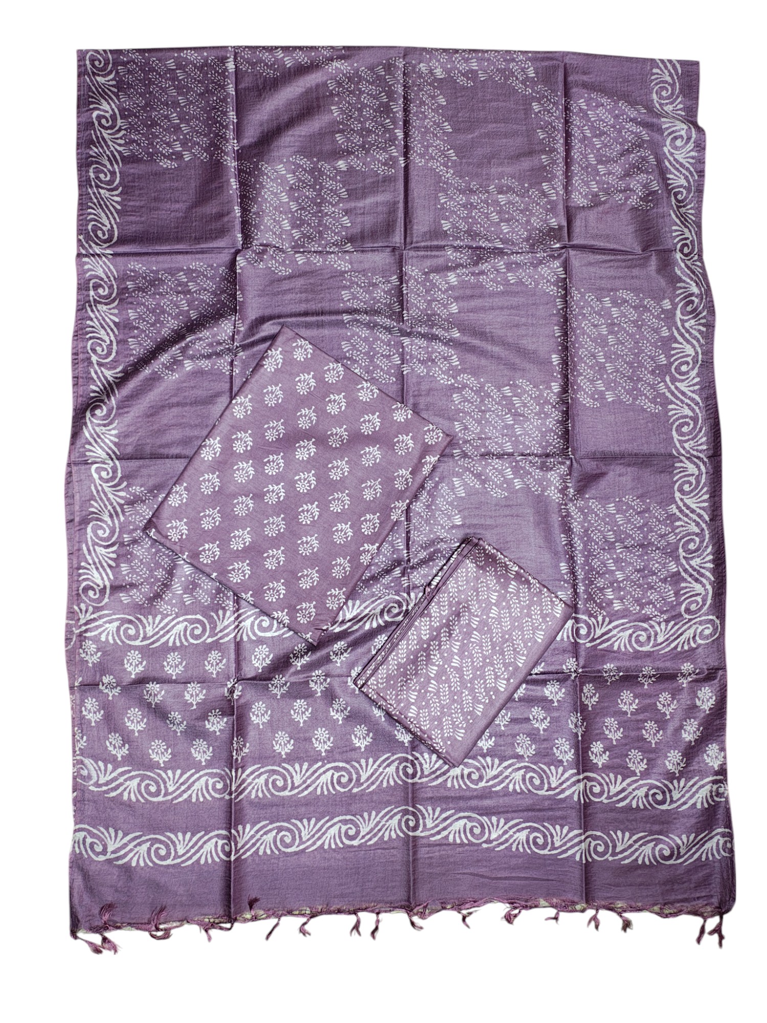 Lavender Unstitched Block Print Silk Salwar Suit Dress Material with Dupatta