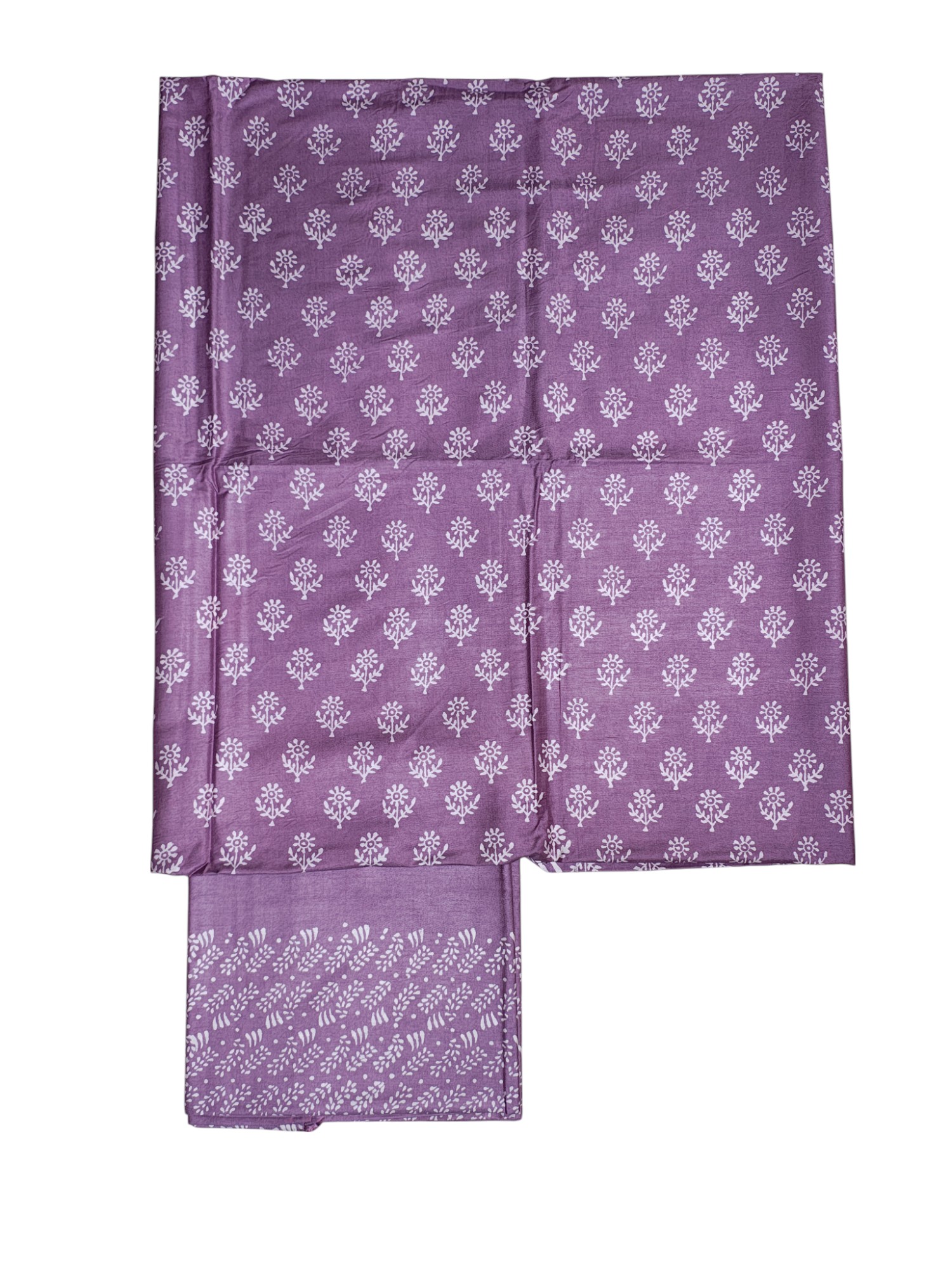 Lavender Unstitched Block Print Silk Salwar Suit Dress Material with Dupatta