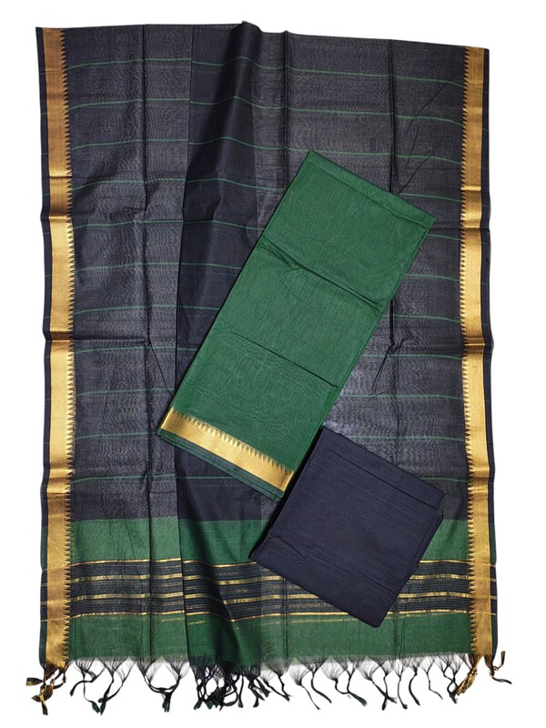 Dark Green Mangalagiri Cotton Dress Materials for Women