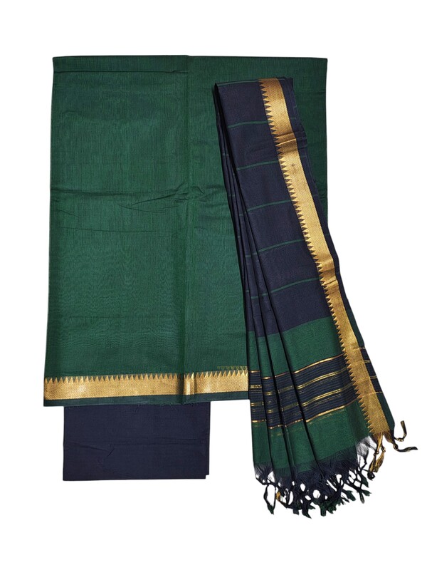 Dark Green Mangalagiri Cotton Dress Materials for Women