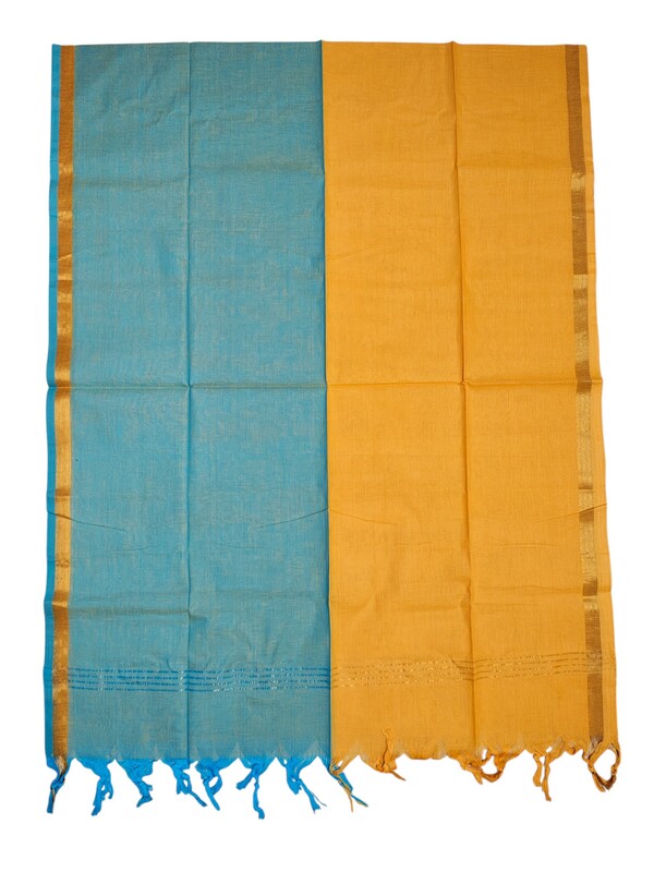 Yellow Mangalagiri Cotton Dress Materials for Women