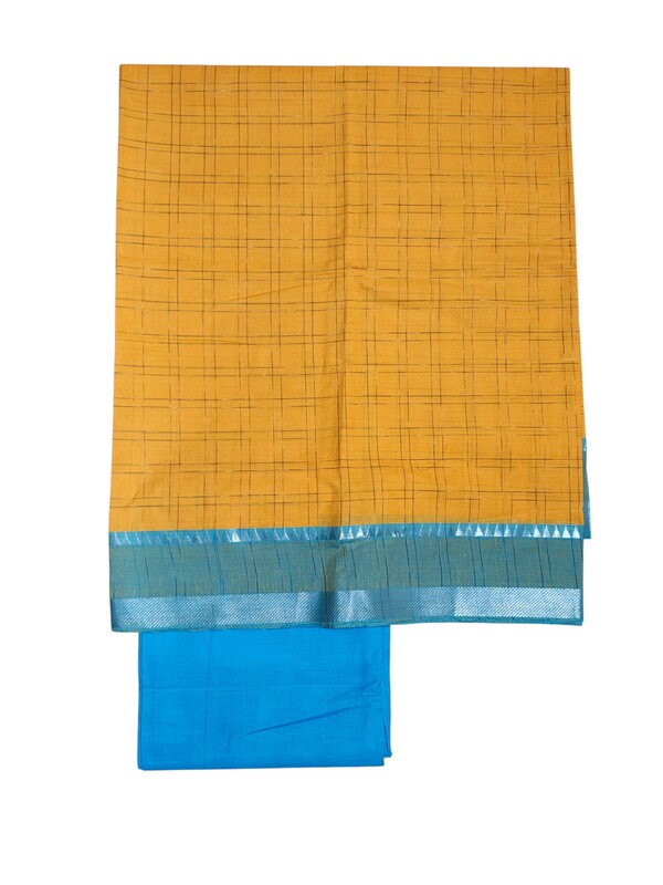 Yellow Mangalagiri Cotton Dress Materials for Women