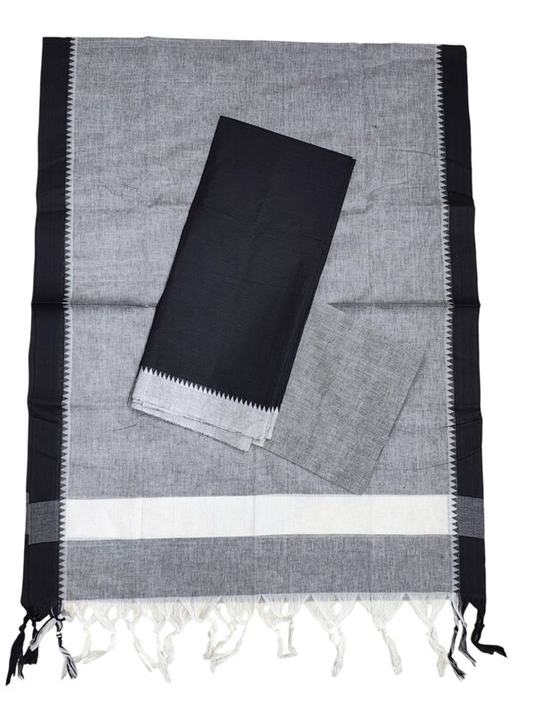 Black Mangalagiri Cotton Dress Materials for Women