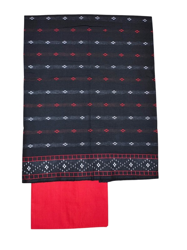 Red & Black Mangalagiri Cotton Dress Materials for Women