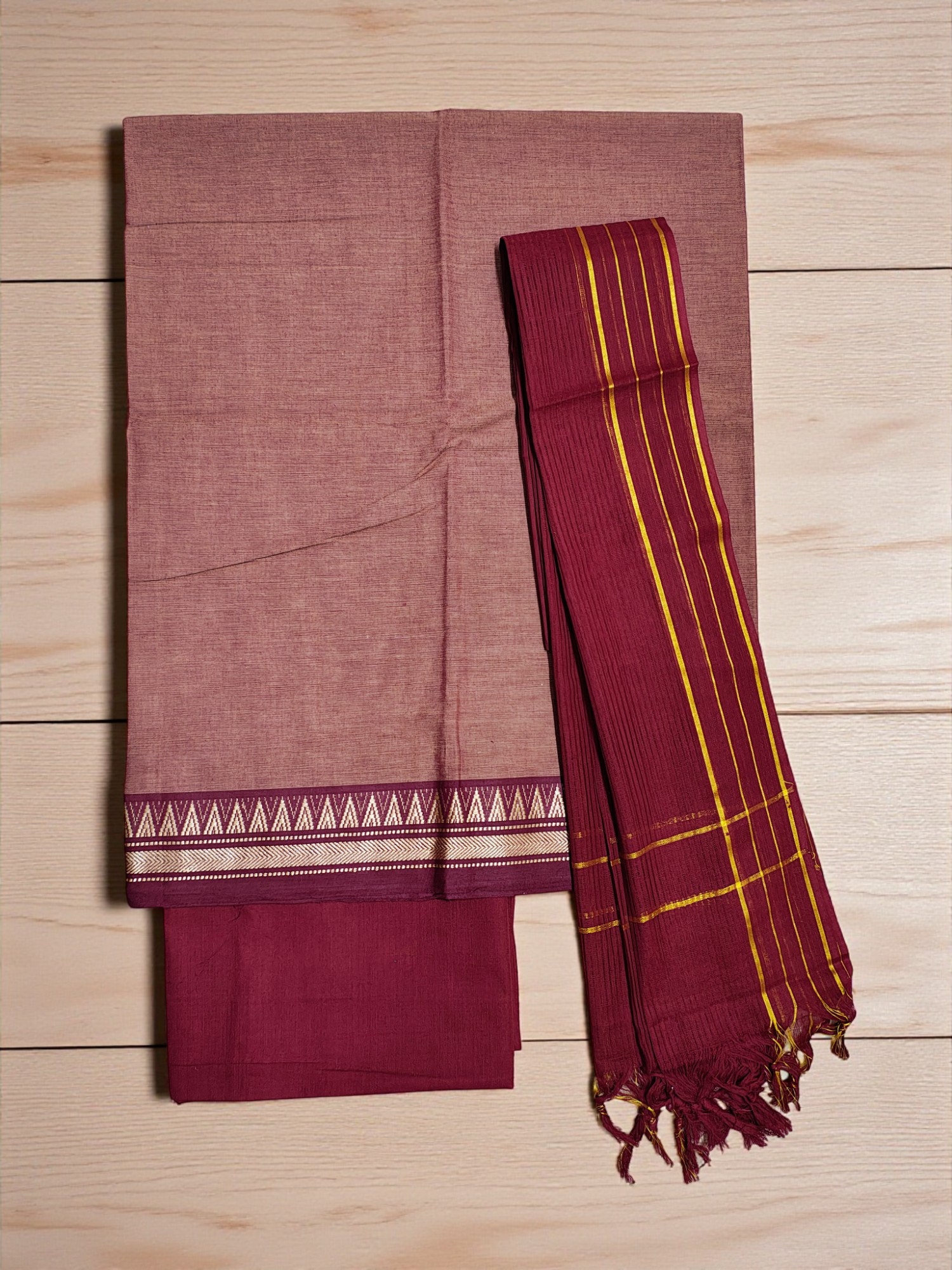 Maroon Mangalagiri Cotton Dress Materials for Women