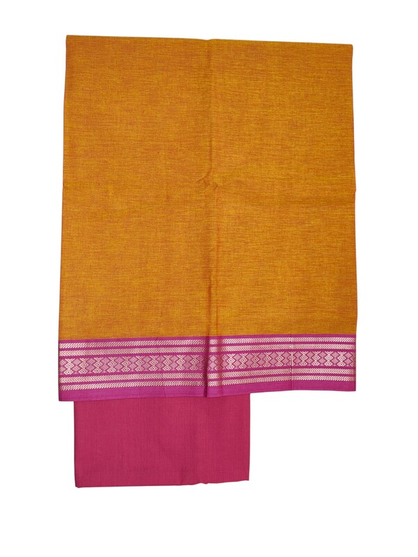 Pink & Orange Handloom Mangalagiri Cotton Unstitched Salwar Suit for Women