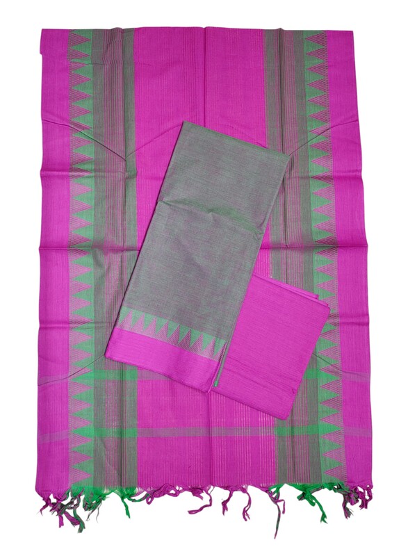 Pink & Green Mangalagiri Cotton Dress Materials for Women