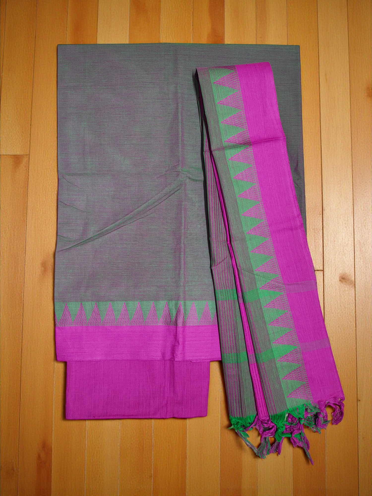 Pink & Green Mangalagiri Cotton Dress Materials for Women