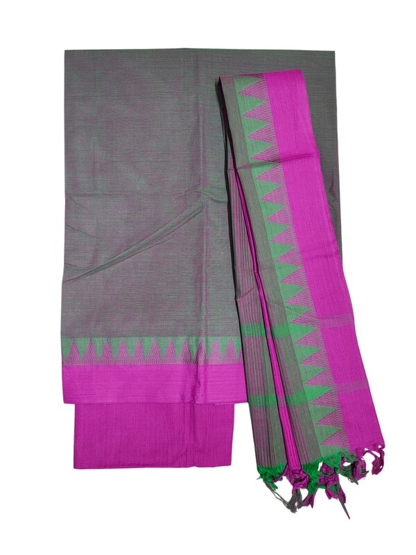 Pink & Green Mangalagiri Cotton Dress Materials for Women