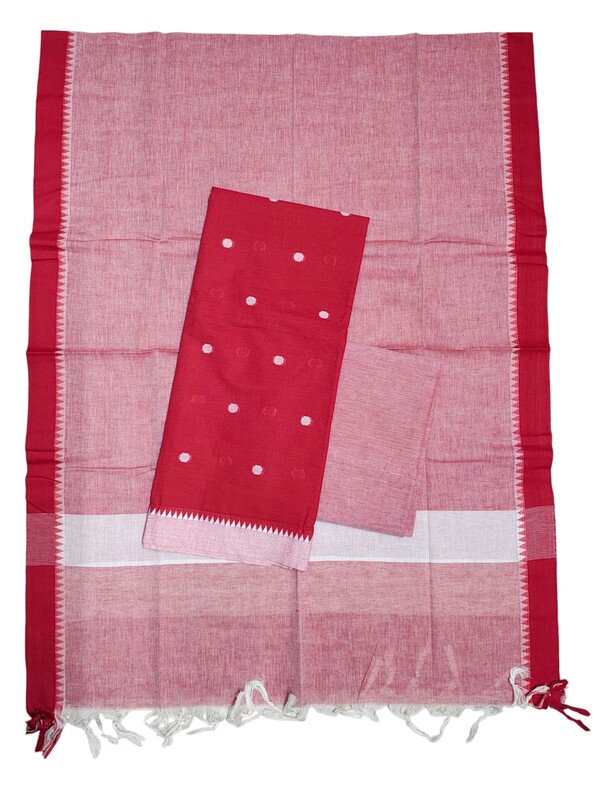 Red Mangalagiri Cotton Dress Materials for Women