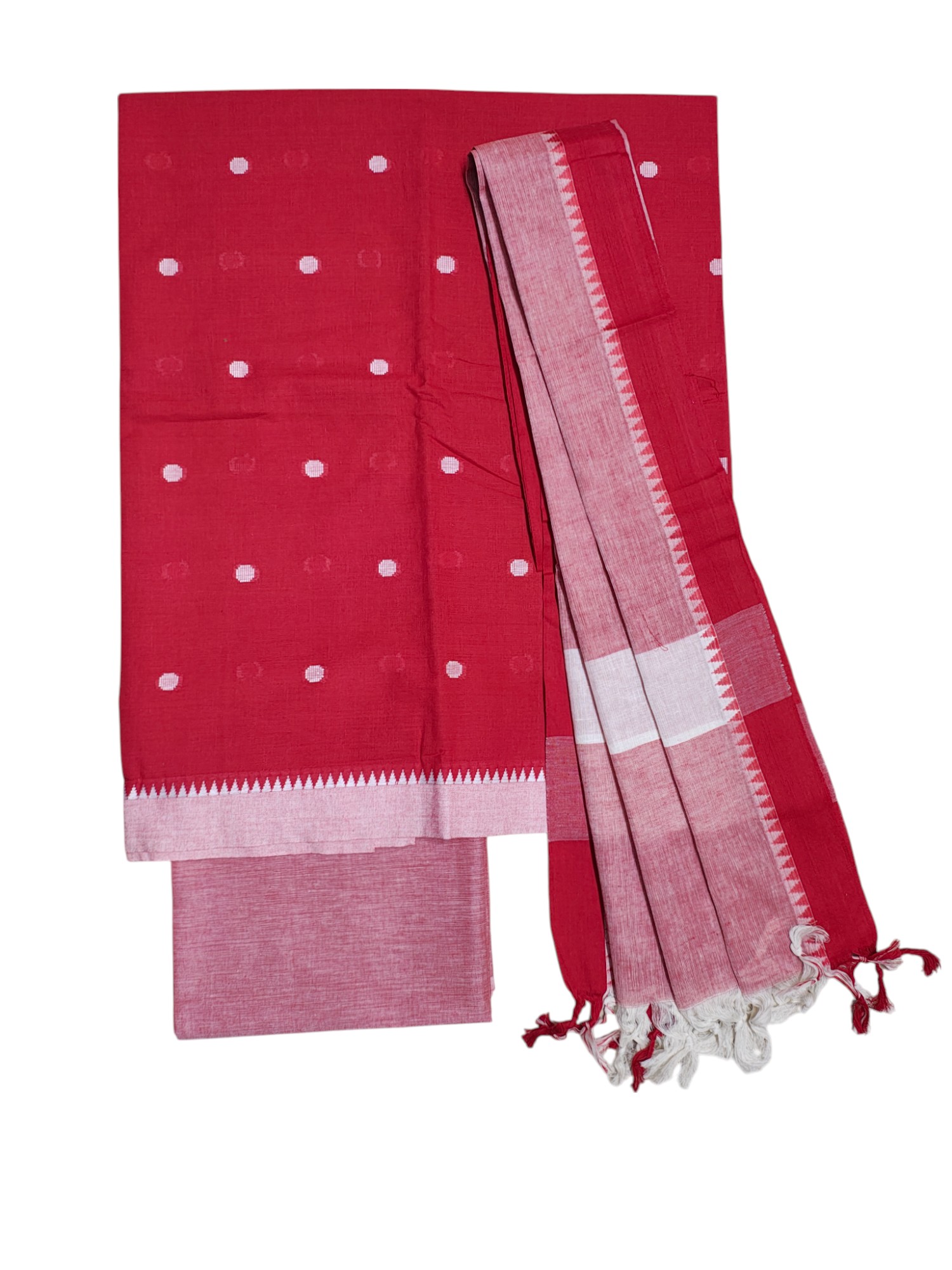 Red Mangalagiri Cotton Dress Materials for Women