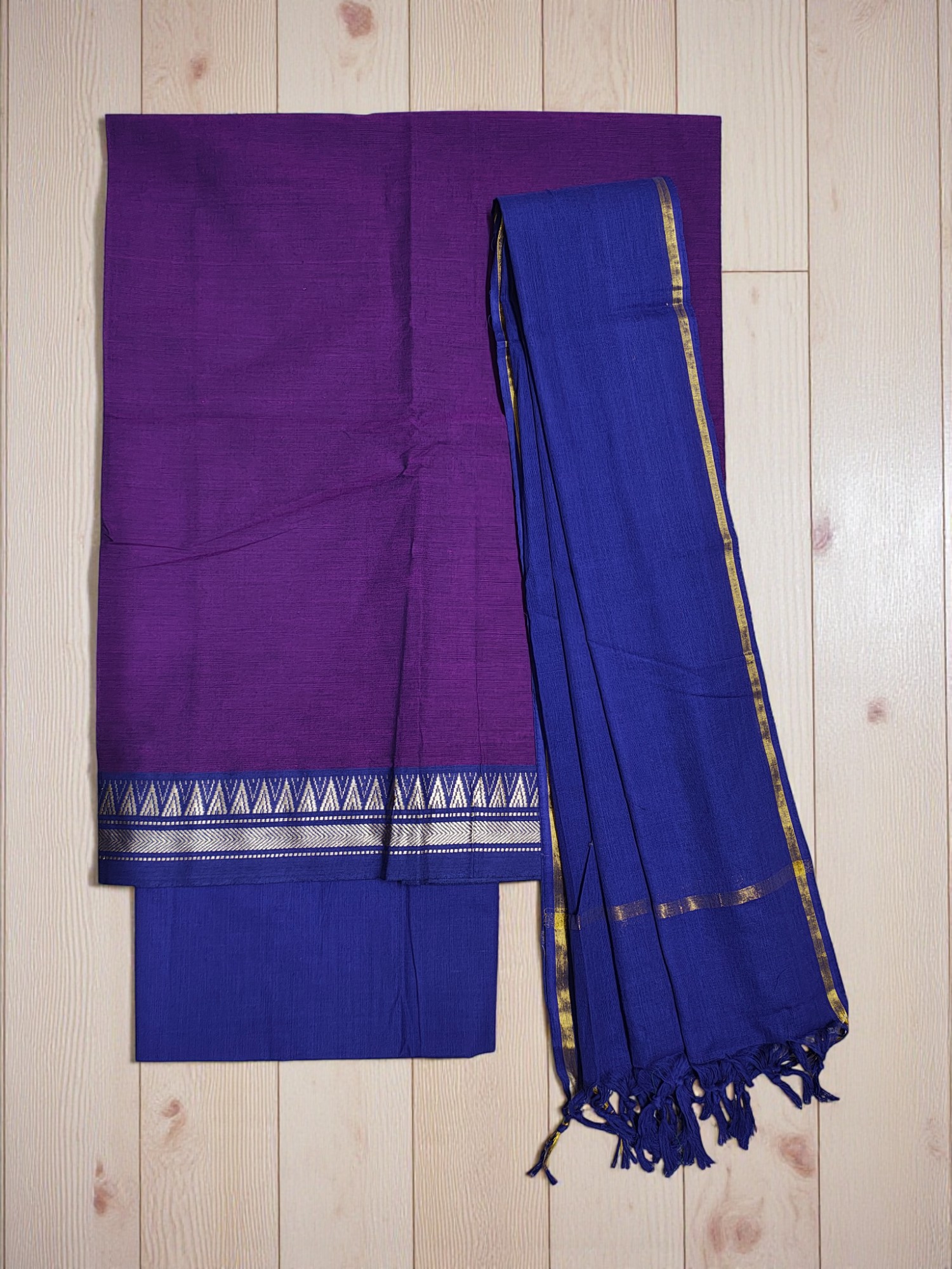 Lavender Mangalagiri Cotton Unstitched Salwar Suit for Women